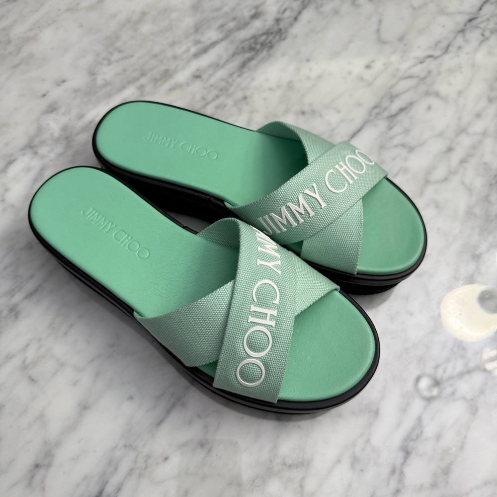 Like new Jimmy Choo Sandals green espadrille wedges
